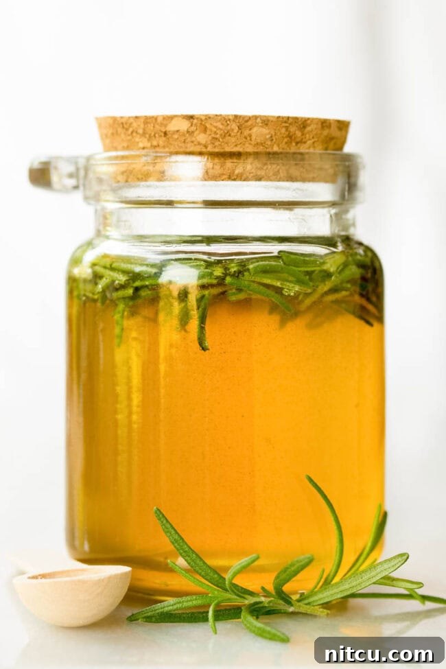 Sealed little glass jar of this spiced honey with rosemary in it. 