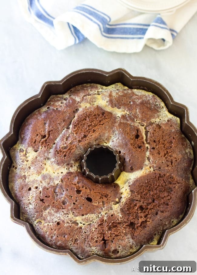 Finished Chocoflan cooling after being removed from the water bath.