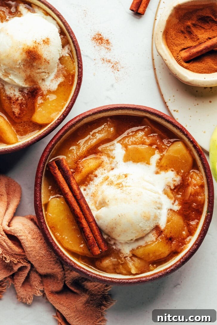Spiced Apples in bowl with ice cream