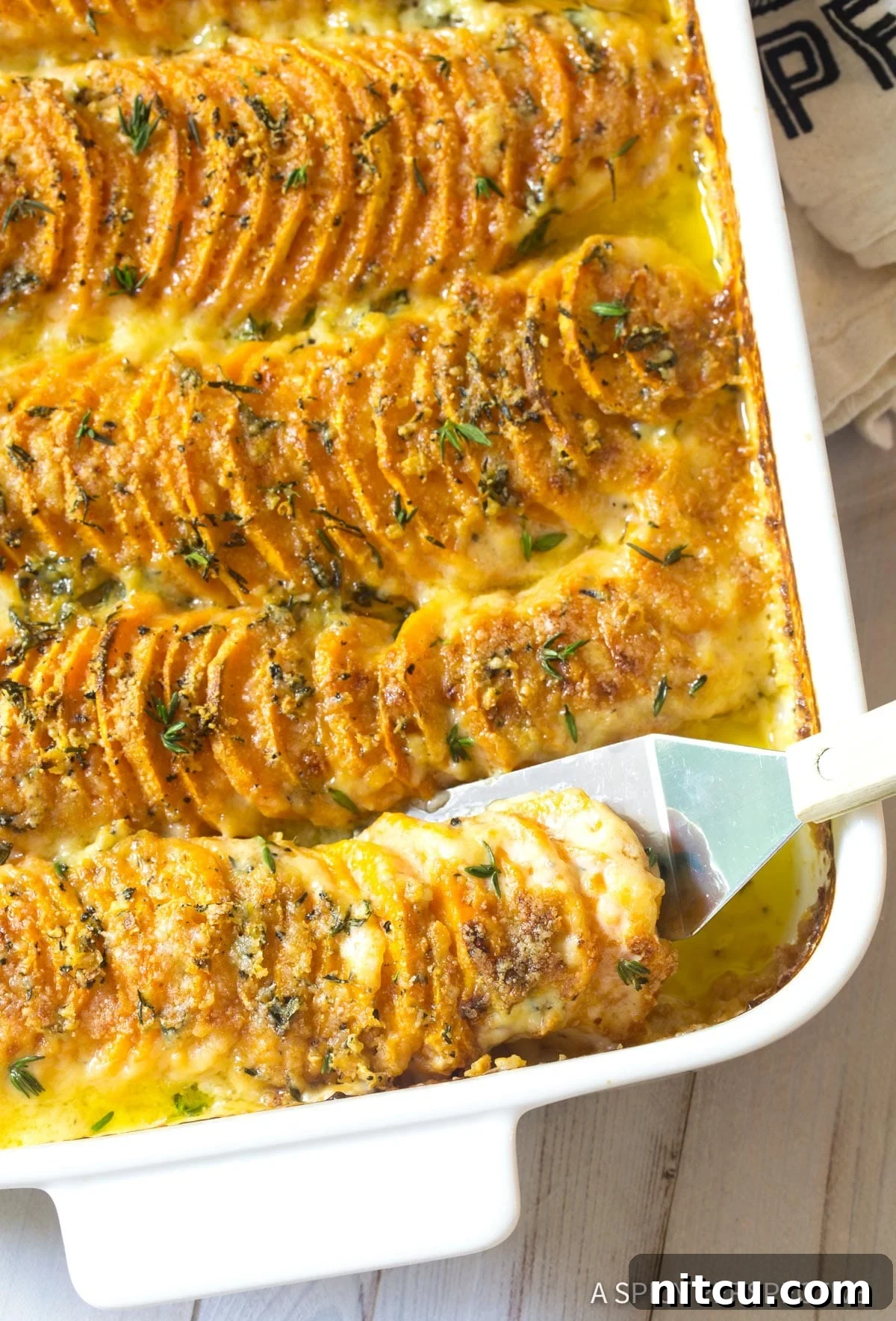 Sweet Potato Au Gratin - golden top layers of sweet potato