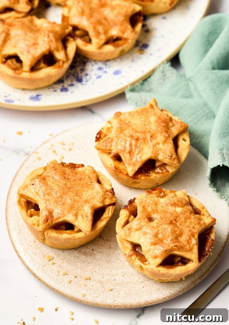 Mini Apple Pies on plate with star topping, ready to be served as a fall treat.