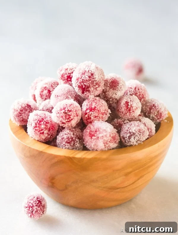 Close-up of Vanilla Orange Candied Cranberries, a perfect festive snack.