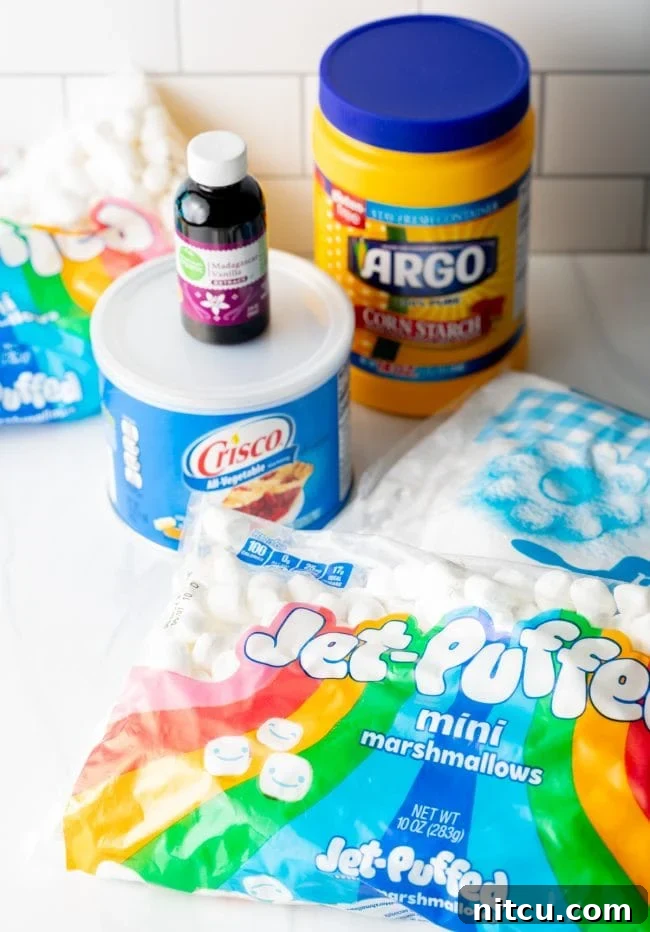 Ingredients for fondant on the counterop. 