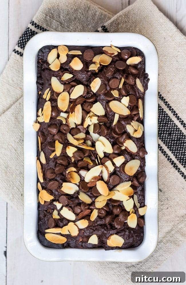 Chocolate Banana Bread Recipe baked in loaf pan