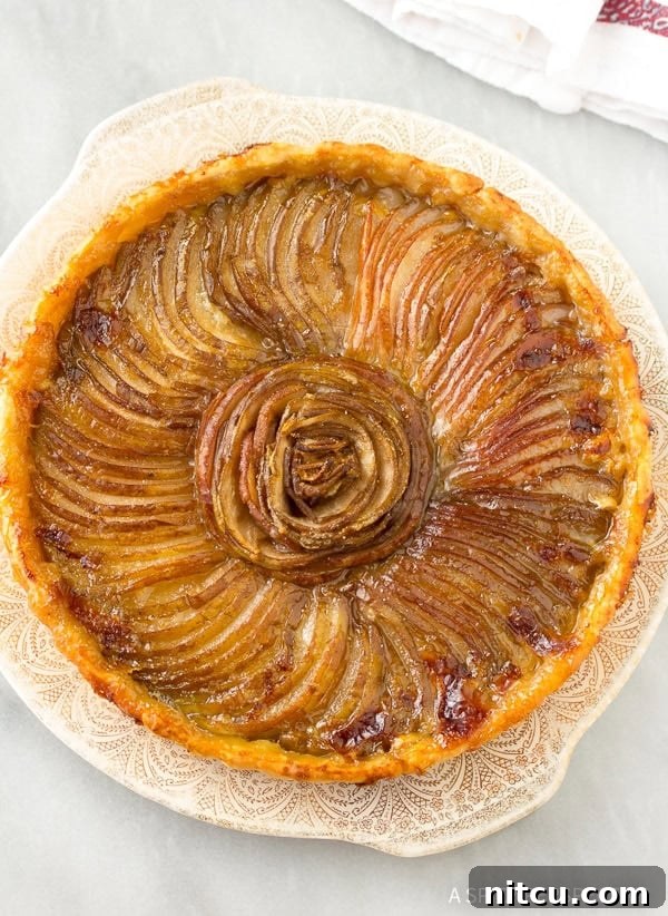 Perfect Pear Brie Tart overhead shot after baking