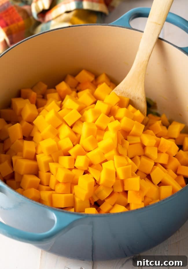 Hearty Vegan Chili Recipe, featuring the rich colors of butternut squash, beans, and peppers.
