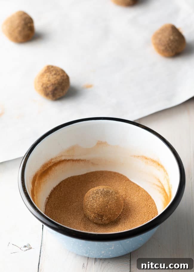 How To Make Chocolate Snickerdoodles: close-up of dough balls covered in a generous sugar coating