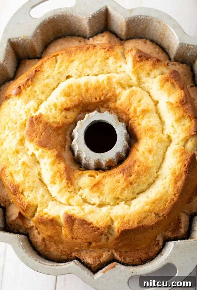 Creamed butter, sugar, and cream cheese in a mixing bowl, light and fluffy, before adding dry ingredients for the pound cake.