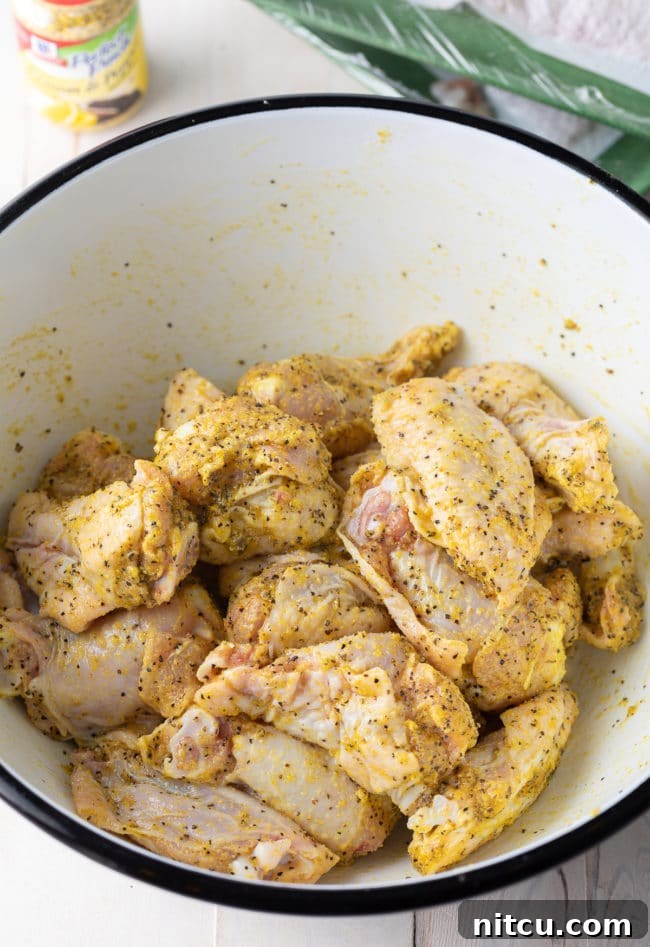 Chicken wings coated with lemon pepper rub