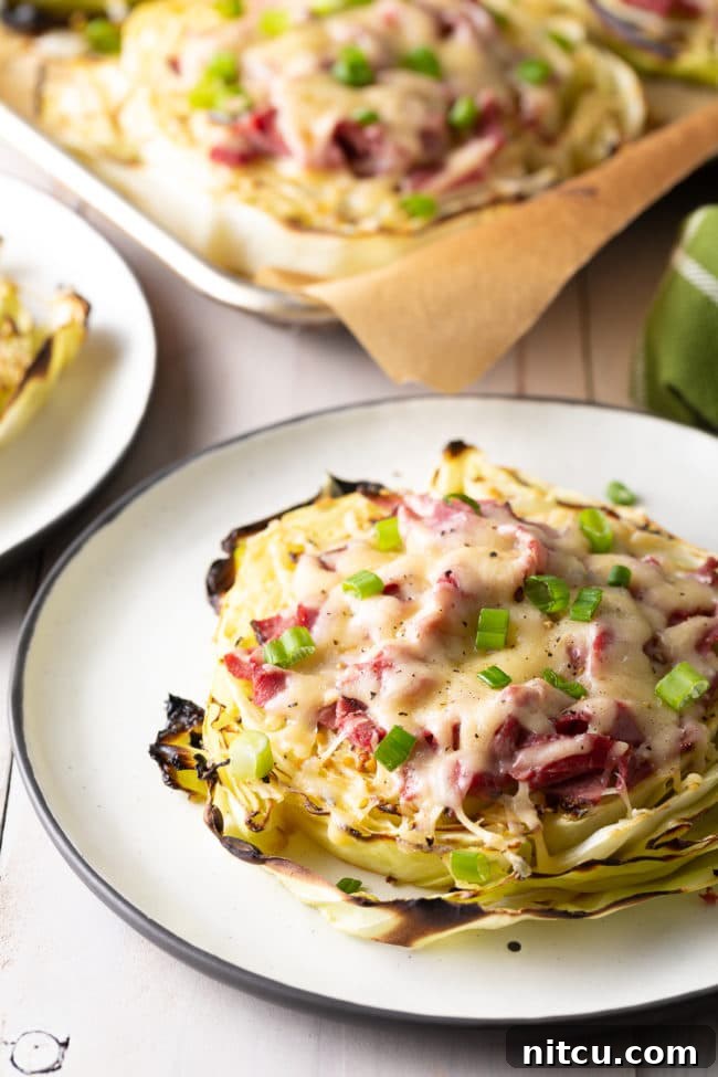Close-up of a delicious Irish Roasted Cabbage Keto Pizza, showcasing the vibrant toppings.