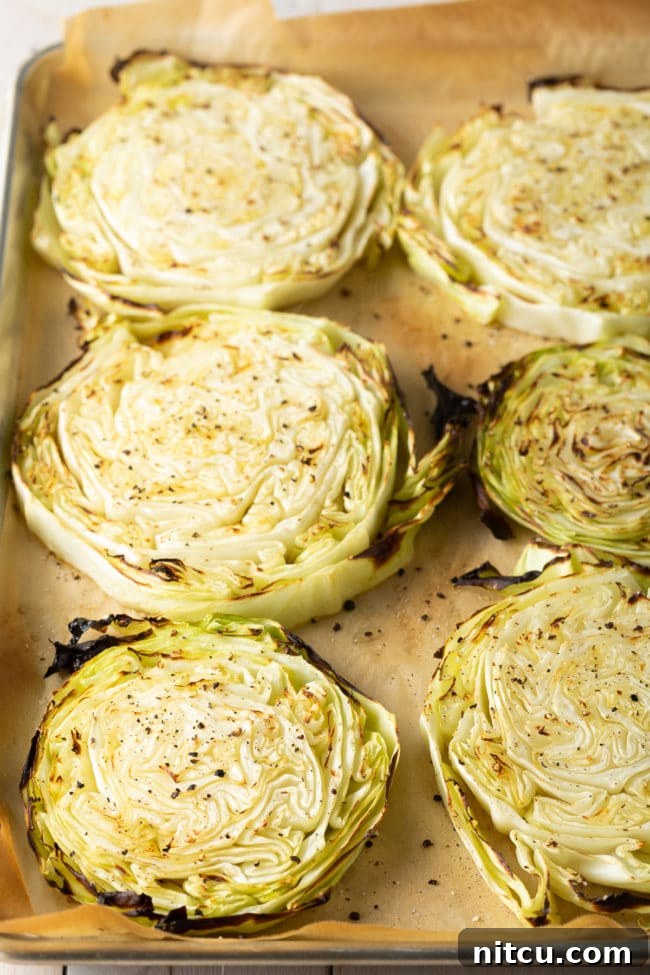 Uncooked sliced cabbage rounds ready to be roasted into cabbage steaks.