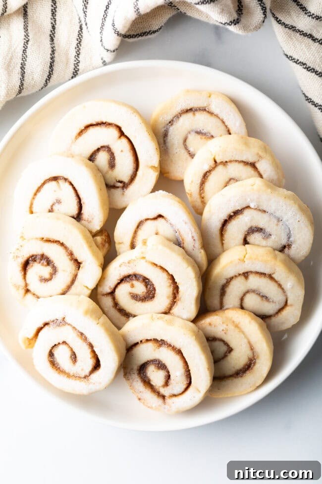 Overhead shot of freshly baked cinnamon roll cookies arranged on a cooling rack