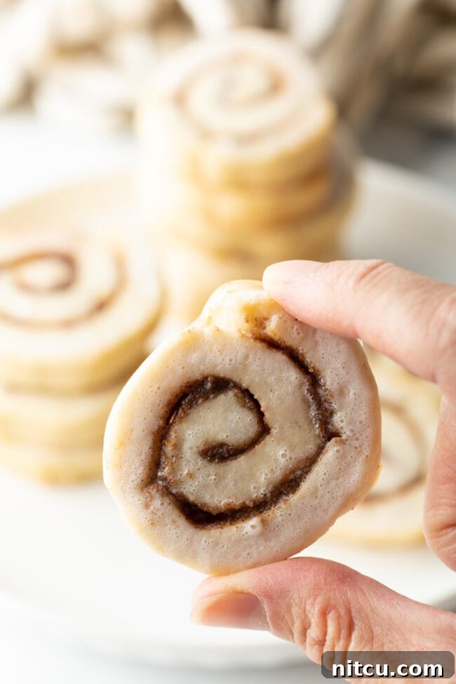A plate of cinnamon swirl cookies with a cup of coffee