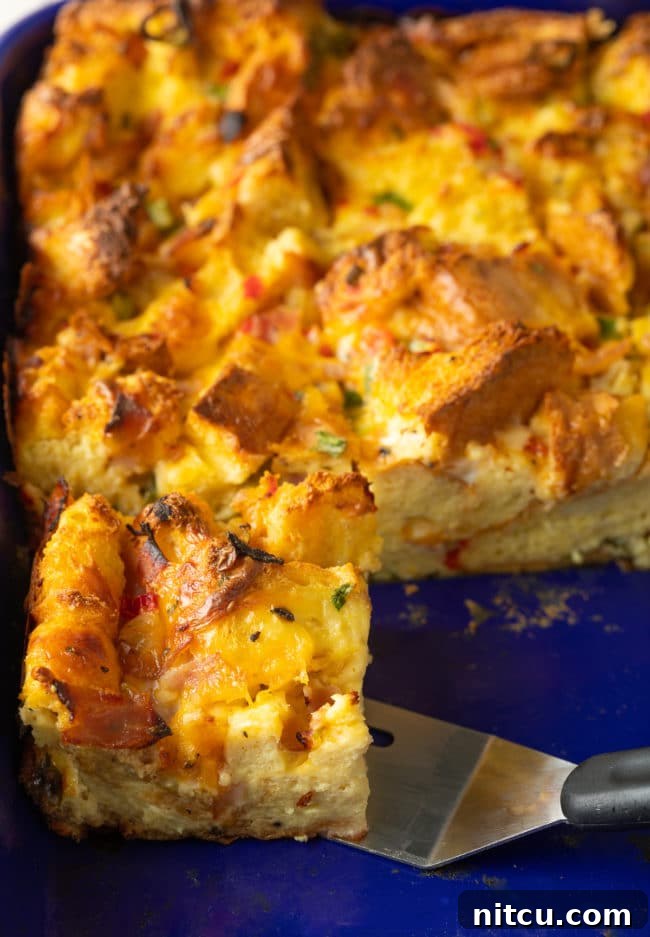 fluffy strata recipe - cut in pan