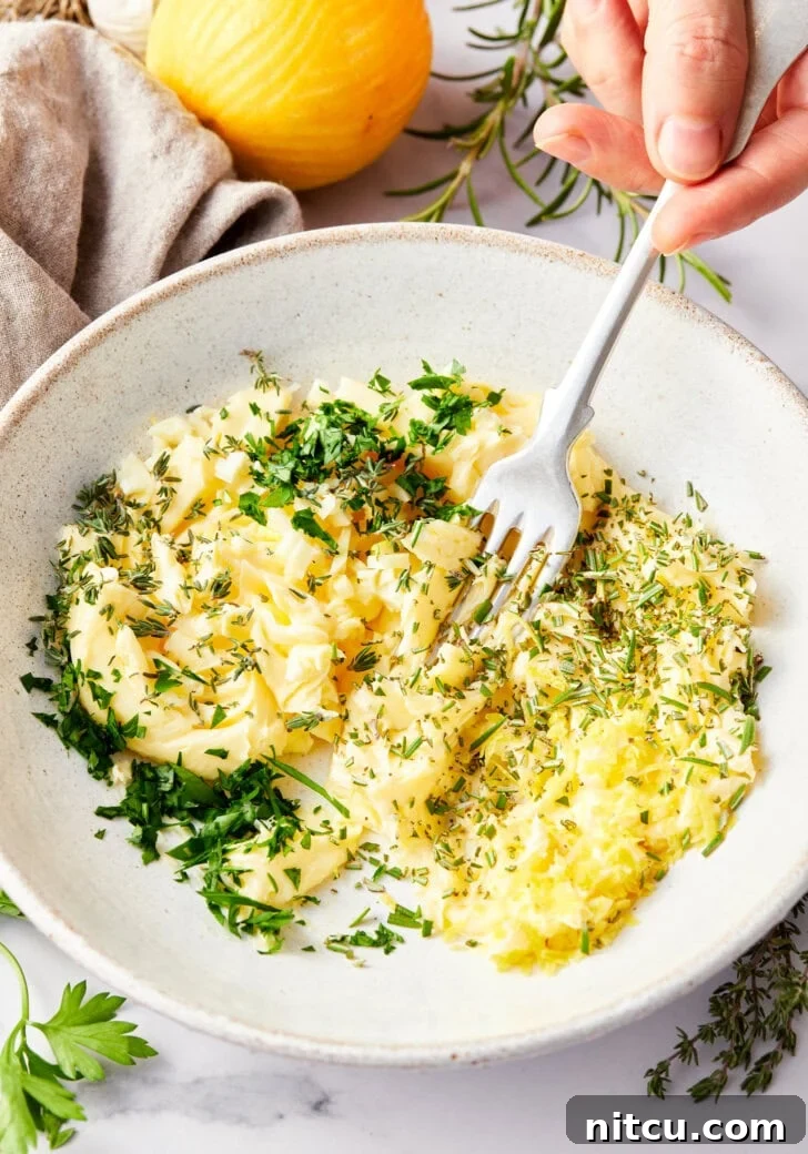 smash herbs into butter to rub on game hens