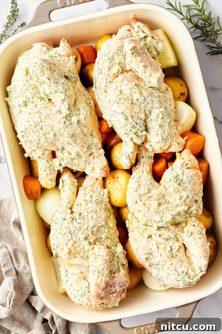 Cornish hens in a baking dish before being baked. 