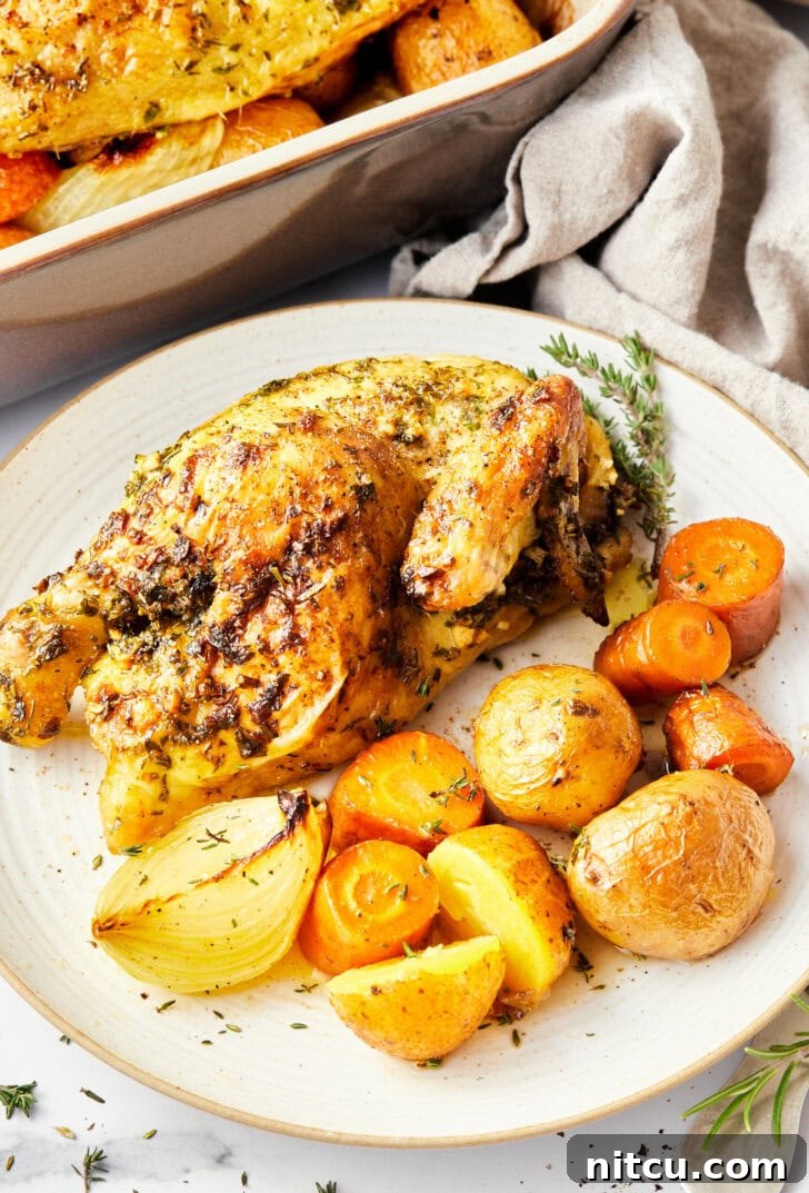Cornish game hens recipe on plate with vegetables
