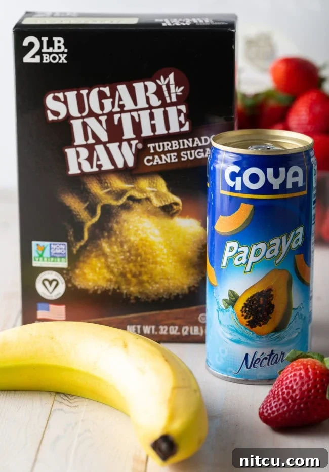 Ingredients needed for copycat Smoothie King smoothie. 