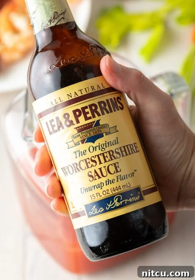 Closeup of Worcestershire sauce. 