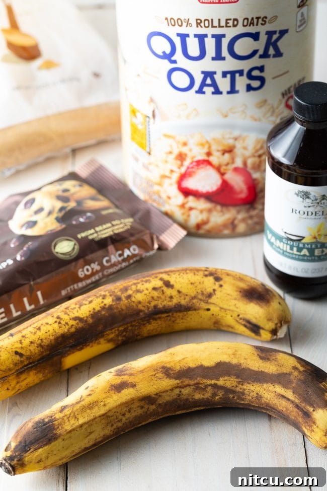 Ingredients needed for banana oatmeal cookies. 