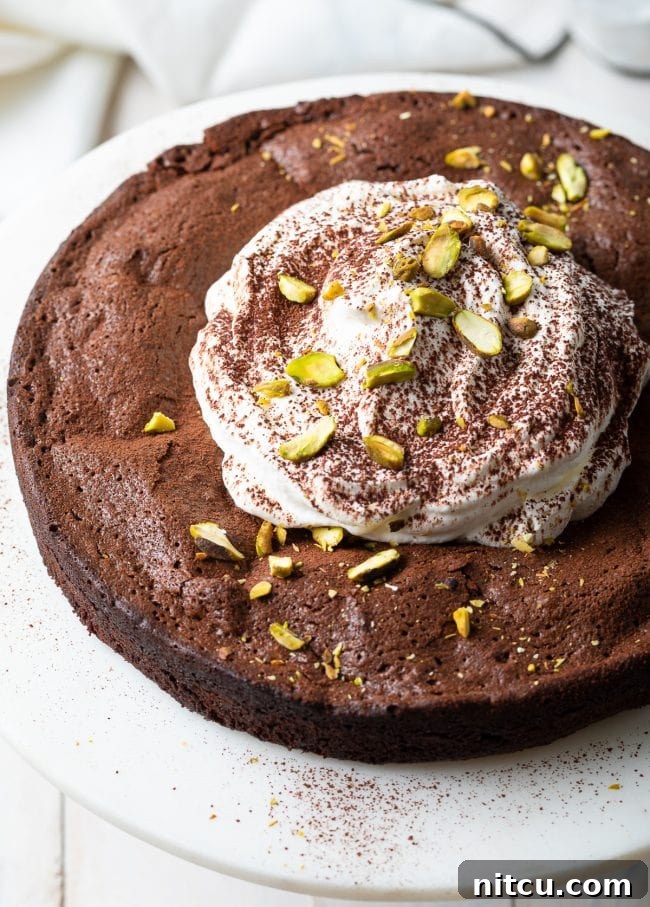 gluten free dessert - brownie cake on stand