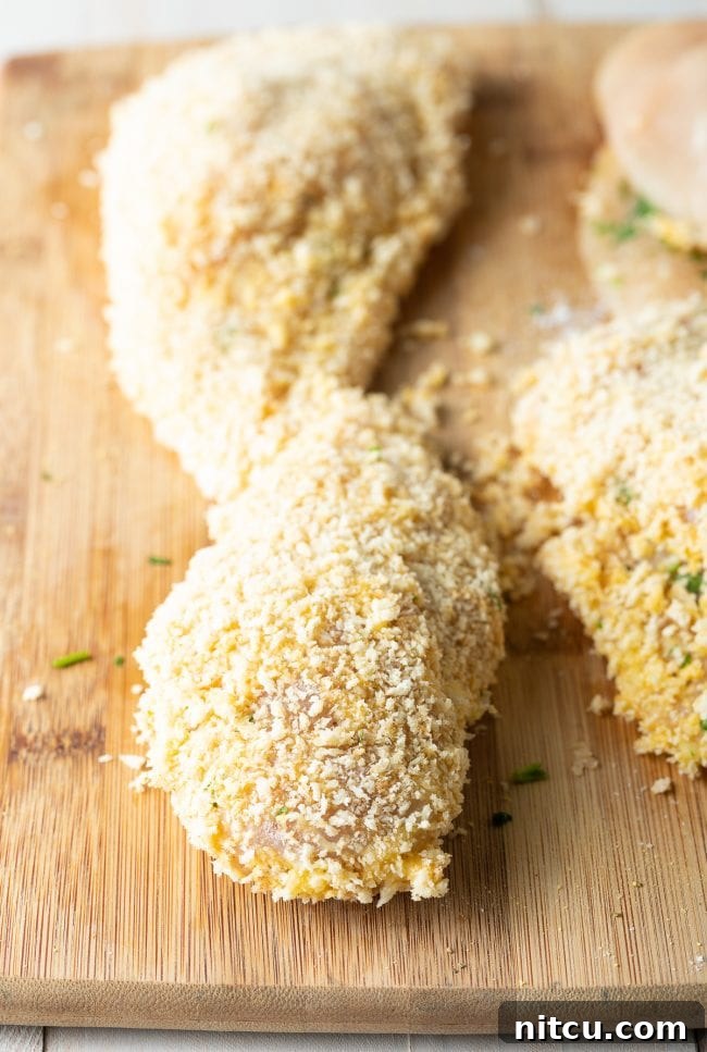 A shallow, wide dish holding seasoned all-purpose flour, meticulously prepared for the initial dredging coating of the chicken.