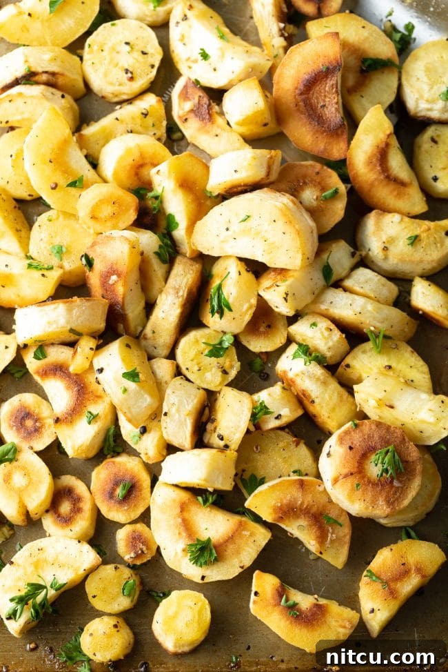 oven roasted baked parsnips with garlic butter