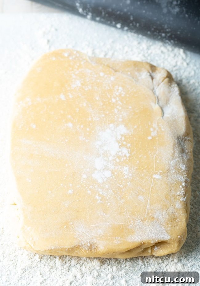 Rectangle of shortbread dough.