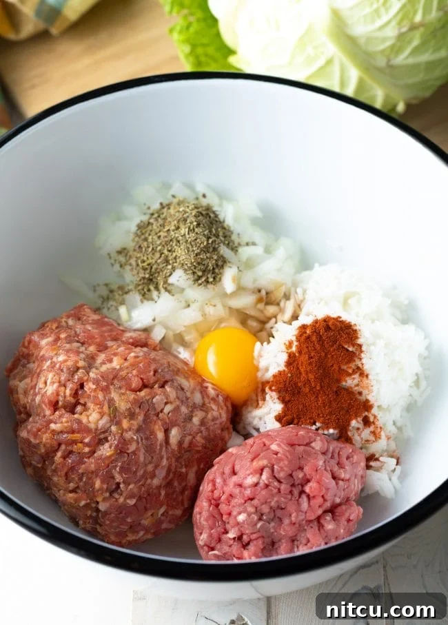 Filling for golumpki recipe - ground sausage, beef, egg, and rice