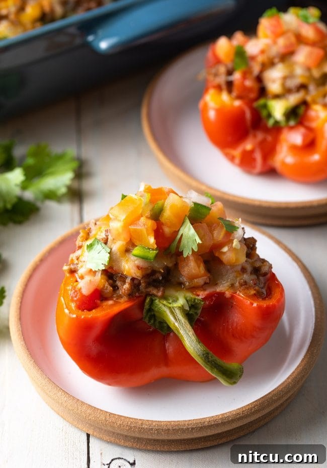 gluten free Keto stuffed peppers with pico de gallo on top