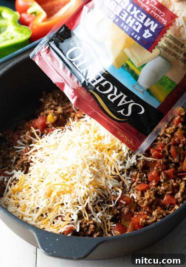 shredded mexican cheese mixed into filling