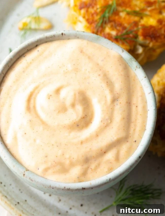 Easy Remoulade sauce recipe served in a small bowl.